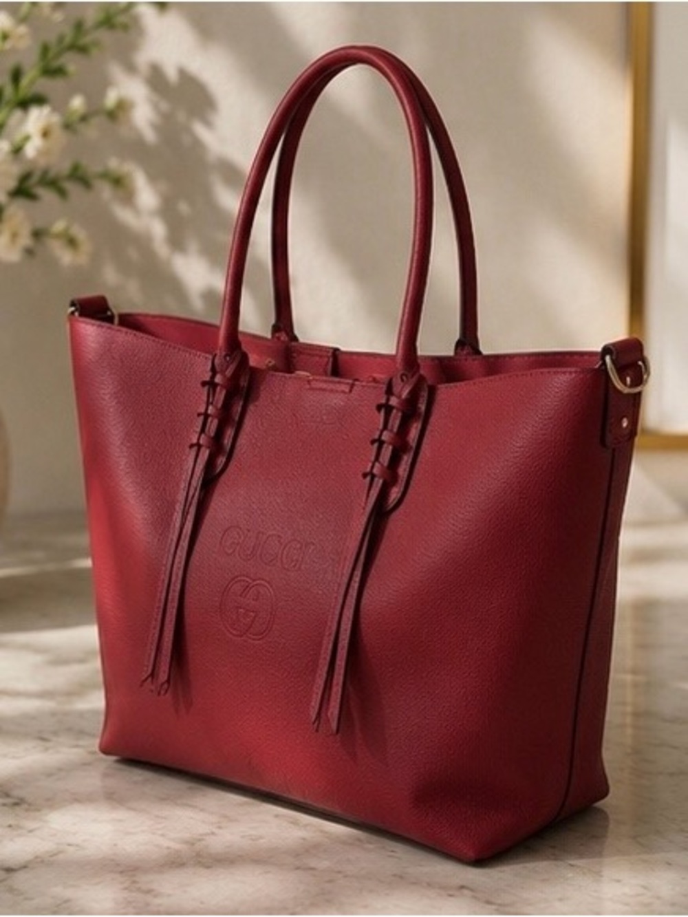 Gucci Burgundy Leather Top-Handle Tote